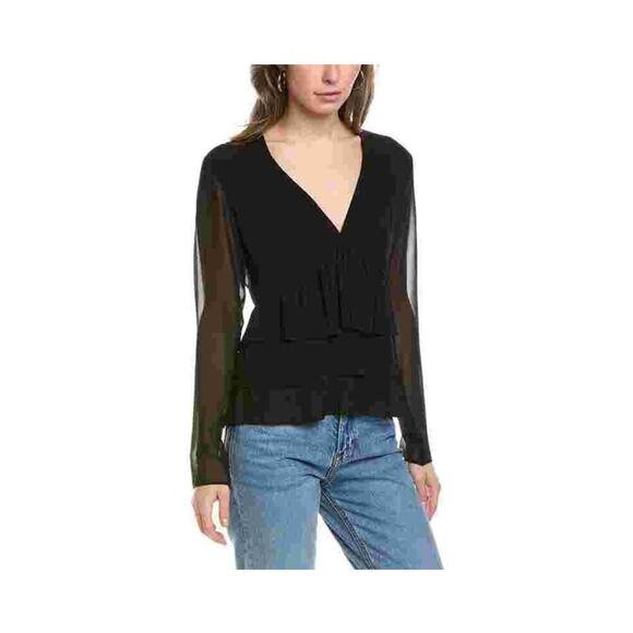 NWT The Kooples Black Pleated V-Neck Top Size XS $215 - Picture 9 of 10